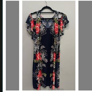 MSK 16 Short Sleeve Floral Cold Shoulder Dress